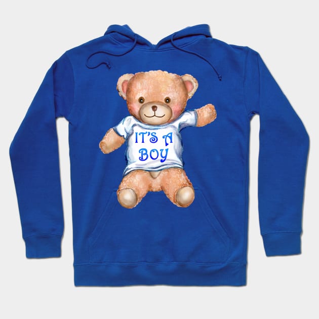 It's A Boy Teddy Bear Toy Hoodie by Art by Deborah Camp